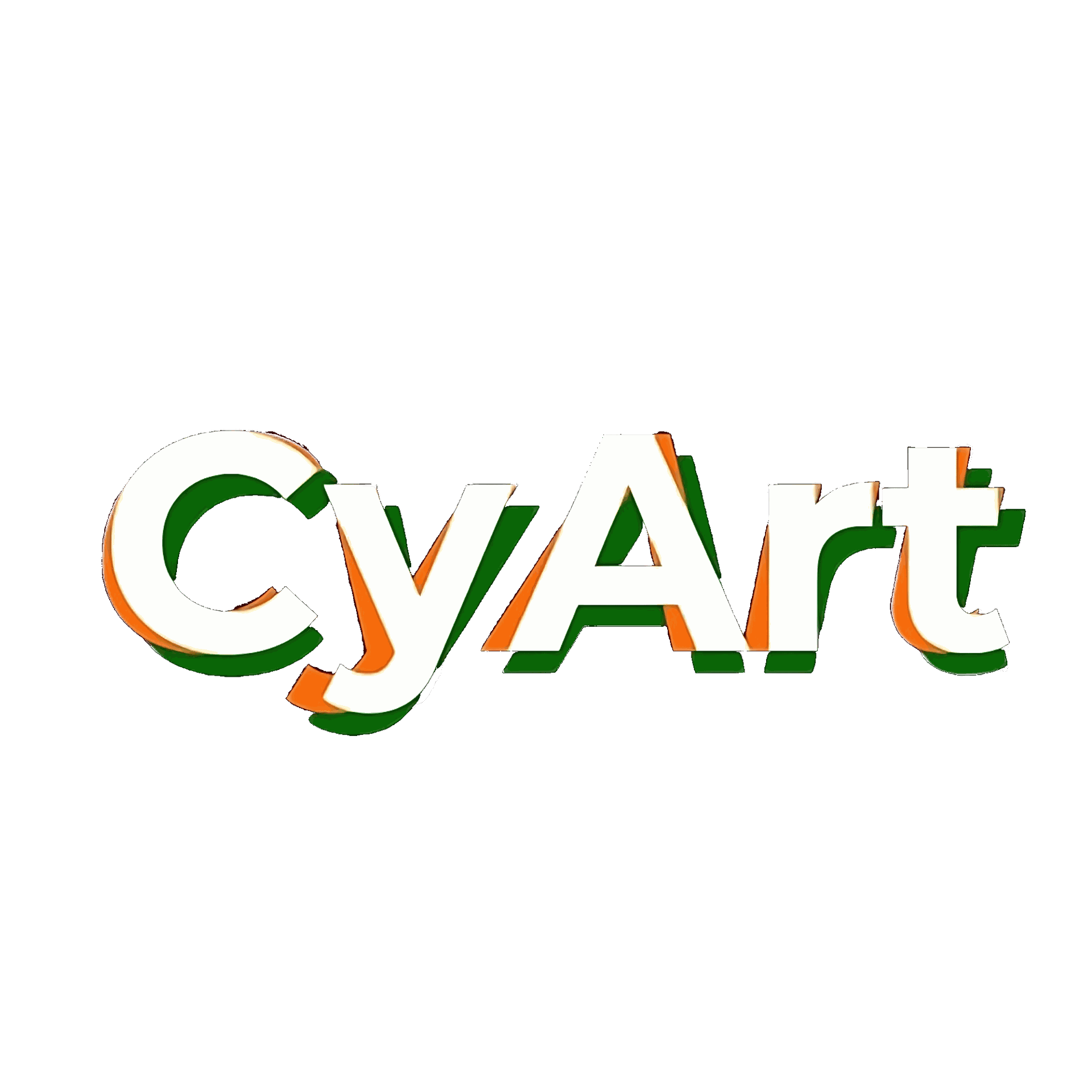 Logo for CyArt, depicting saffron and green striped background with the company name 'CyArt' written in white letters resembling Indian Flag.