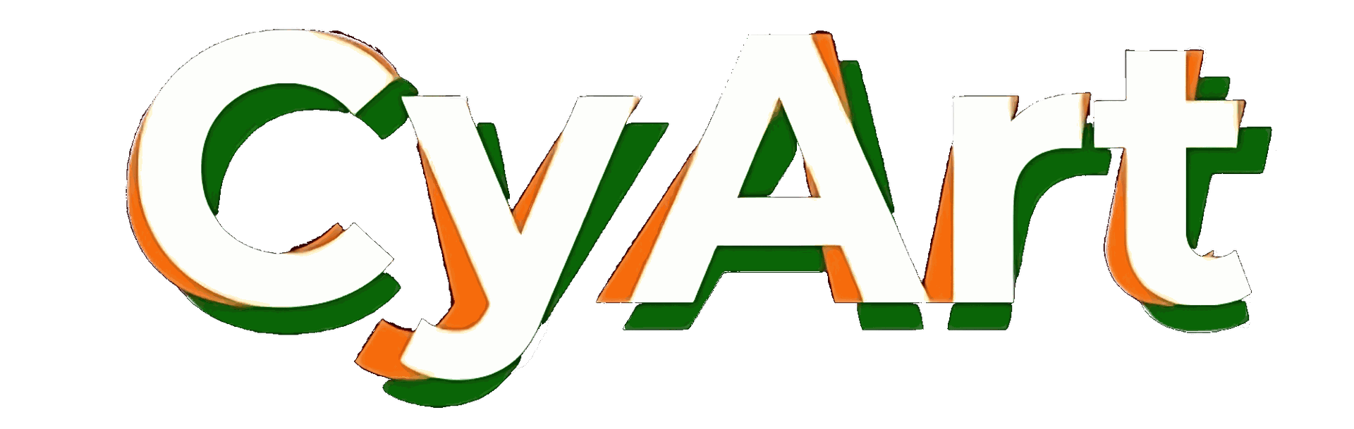 Logo for CyArt, depicting saffron and green striped background with the company name 'CyArt' written in white letters resembling Indian Flag.